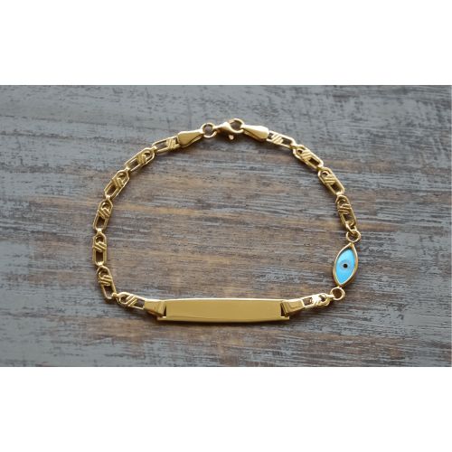 Personalized Gold Baby Id Evil Eye Name Bracelet 14K Personalized Gold Baby Id Evil Eye Name Bracelet 14K