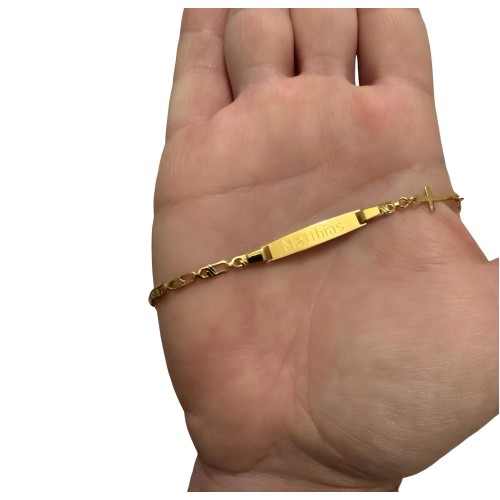 Gold Personalized Baby Id Engraved Bracelet With Cross 9K Gold Personalized Baby Id Engraved Bracelet With Cross 9K