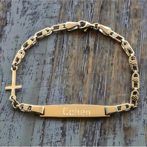 Gold Personalized Baby Id Engraved Bracelet With Cross 9K Gold Personalized Baby Id Engraved Bracelet With Cross 9K