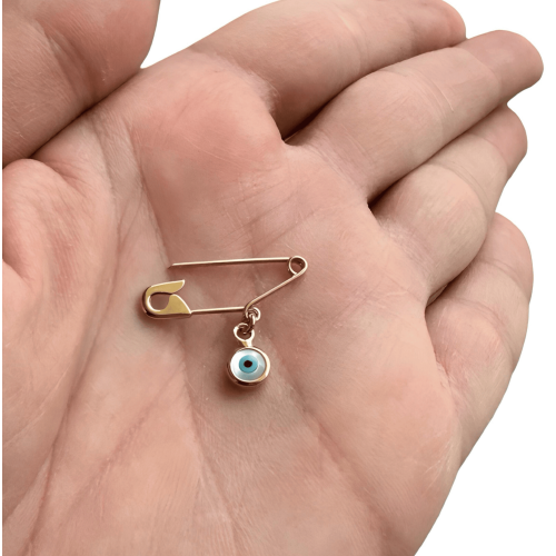 Gold Evil Eye Safety Pin Brooch 14Κ Gold Evil Eye Safety Pin Brooch 14Κ