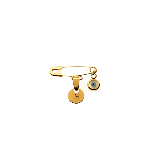 Personalized Gold Evil Eye Safety Pin Baby Brooch 14K Personalized Gold Evil Eye Safety Pin Baby Brooch 14K